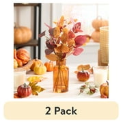(2 pack) Mainstays Fall Decorative Amber Glass Vase with Artificial Brown Eucalyptus Foliage